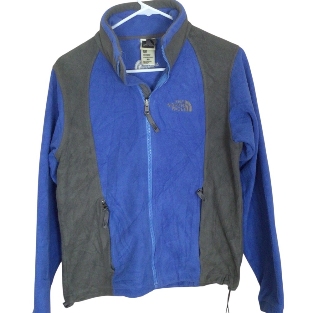 Women’s The North Face Blue and Gray Fleece Front Zip Jacket Size Small